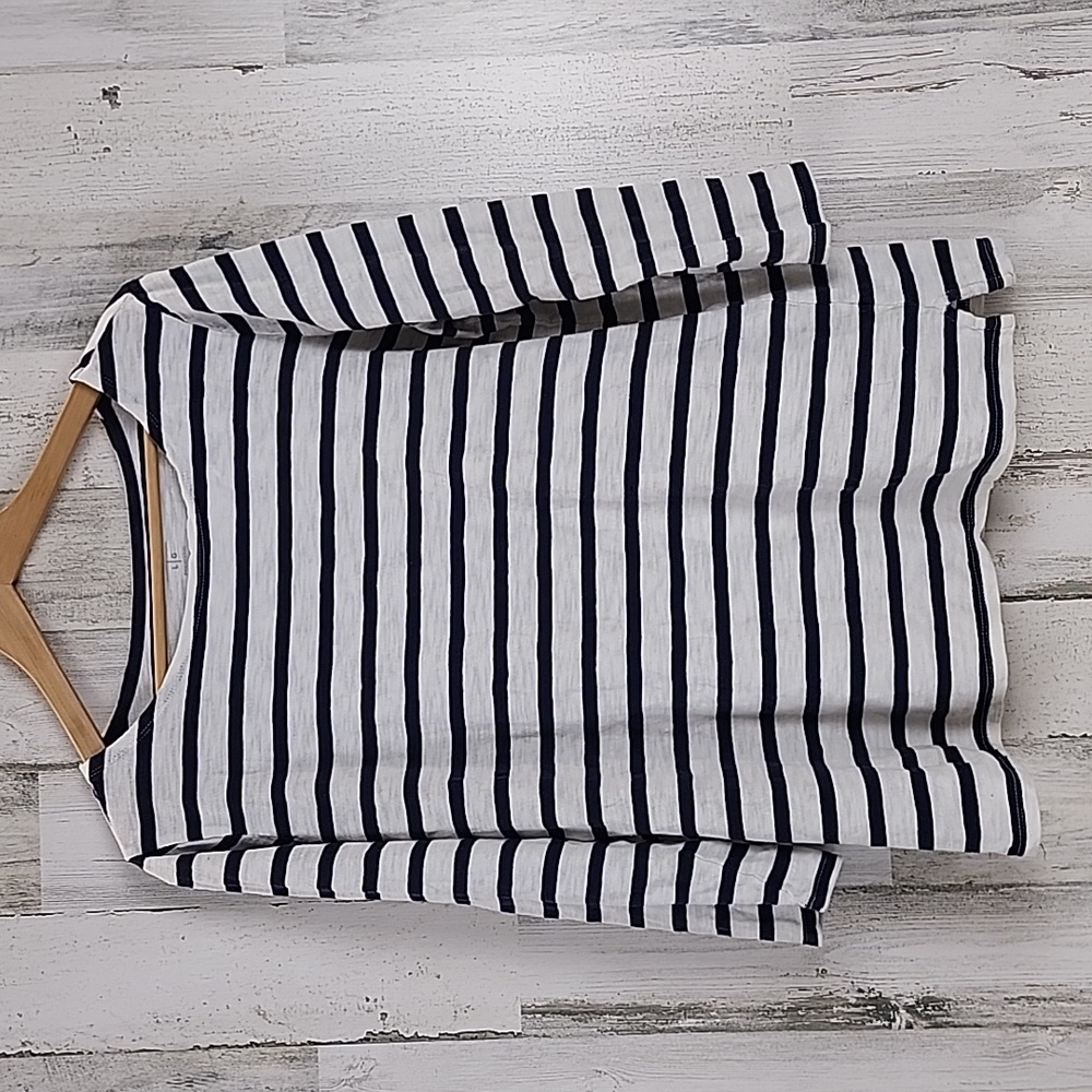 Old Navy blue white striped nautical coastal 3/4 sleeve tshirt top Size Large
